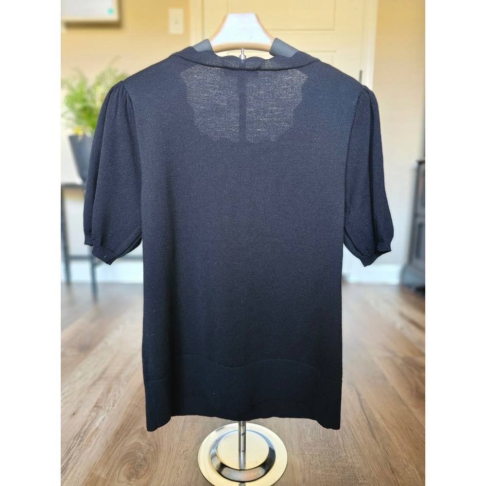 Cable & Gauge Womens Black Scalloped Square Neck Short Sleeve Knit Sweater Sz M - Picture 3 of 7